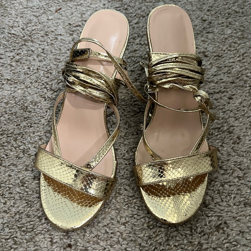 Lace up gold heels